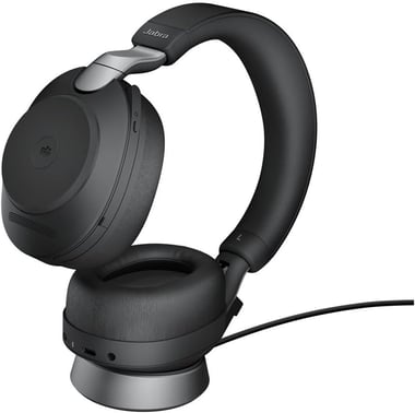 جابرا Jabra Evolve2 85 سماعات رأس فوق الأذن,الغاء الضوضاء النشط الهجين,منفذ صوت 5.3 مم، يو اس بي للشحن,ميكروفون مخفي ودوار,أسود