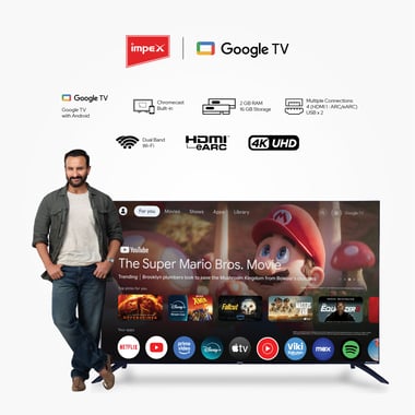 امبيكس 65 بوصة تلفزيون ذكي,دقة 4 كيه ليد,60 Hz,اسود,Impex 65 Inch 4K Ultra HD Smart LED Google TV