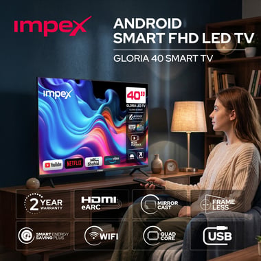 امبيكس 40 بوصة تلفزيون ذكي,دقة كاملة ليد,60 Hz,اسود,Impex 40 Inch Full HD Smart LED TV