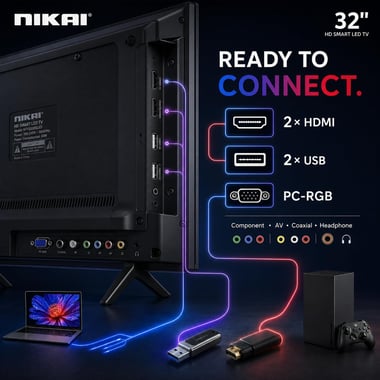 نيكاي 32 بوصة تلفزيون ذكي,دقة كاملة ليد,60 Hz,اسود,NTV3200SLED4
