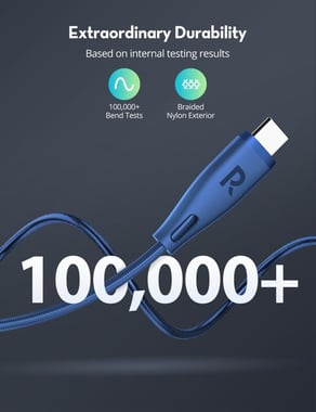 Ravpower Rp-Cb1037 Rp-Cb1037 Nylon Braided C-C Cable 60w 1.2m Ultramarine Sync & Charge Cable,1.2 Cm,Blue