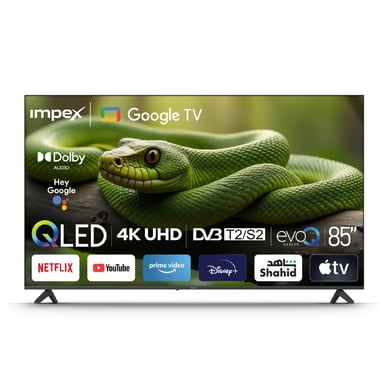 امبيكس 85 بوصة تلفزيون ذكي,دقة 4 كيه كيو ليد,120 Hz,اسود,Impex 85 Inch 4K Ultra HD Smart QLED Google TV