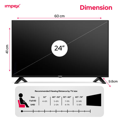 Impex 24" Smart Tv,Hd Led,,Black,Impex Gloria 24 Hd Led Tv