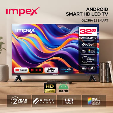 امبيكس 32 بوصة تلفزيون ذكي,دقة اتش دي ليد,60 Hz,اسود,Impex Gloria 32 inch HD Smart LED TV