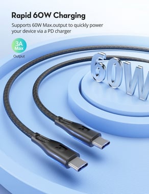 Ravpower Rp-Cb1029 Ravpower Rp-Cb1029 60w Fast Charging Nylon Braid Black Global Version Type C To C Cable 1.2m Sync & Charge Cable,1.2 Cm,Black
