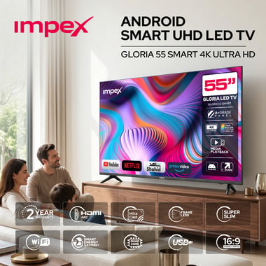 امبيكس 55 بوصة تلفزيون ذكي,UHD ليد,60 Hz,اسود,Impex 55 Inch 4K Ultra HD Smart LED TV