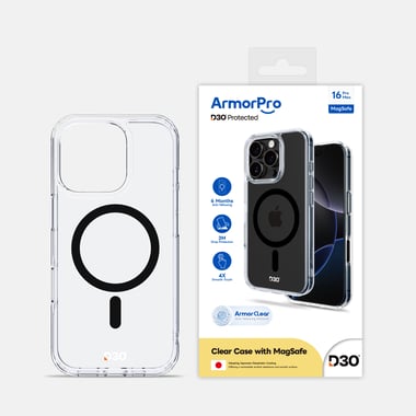آرمربرو iPhone 16 Pro Max,غطاء خلفي للهاتف الذكي مع ماغ سيف,أسود / شفاف