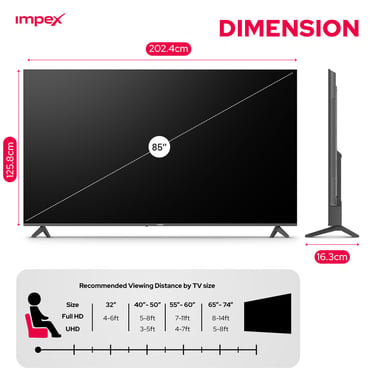 امبيكس 85 بوصة تلفزيون ذكي,دقة 4 كيه كيو ليد,60 Hz,اسود,Impex Whale OS 85" SMART QLED TV