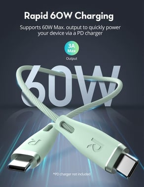 Ravpower Rp-Cb1037 Ravpower Rp-Cb1037 Nylon Braided C-C Cable 60w 1.2m Light Green Sync & Charge Cable,1.2 Cm,Green