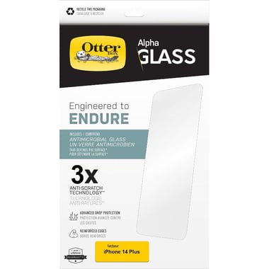 OtterBox Alpha Glass Smartphone Screen Protector, Antimicrobial Glass, for iPhone 14 Plus