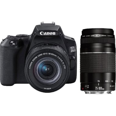 Canon EOS 250D DSLR Camera, 24.1 MP, with 18 - 55 mm + 75 - 300 mm Lens, Wi-Fi/Bluetooth, 4K UHD 3840 X 2160
