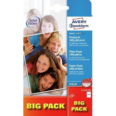 Avery Zweckform Big Pack Photo Paper, Glossy, White, 10 X 15 cm, 180 gsm, 100 Sheets