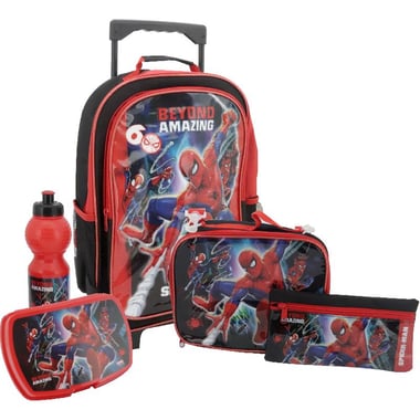 Marvel Spider-Man 5-in-1 Value Set Trolley Bag with Accessory, Black/Red