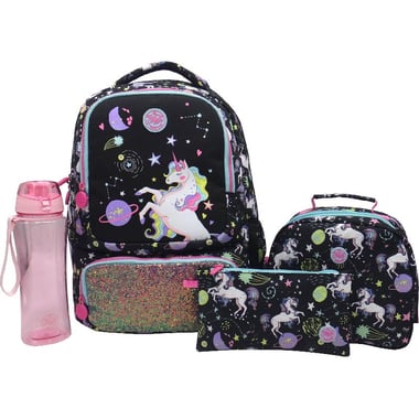 Atrium Rainbow Unicorn 4-in-1 Value Set Backpack with Accessory, Black