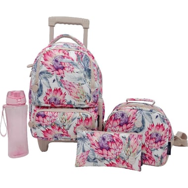 Atrium Classic Floral 4-in-1 Value Set Trolley Bag with Accessory, Pink