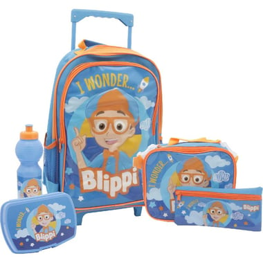 MGA Entertainment Blippi 5-in-1 Value Set Trolley Bag with Accessory, Blue/Multi-Color