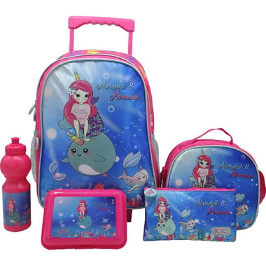 Roco Ocean Mermaid 5-in-1 Kinder Trolley Bag with Accessory, Blue/Pink