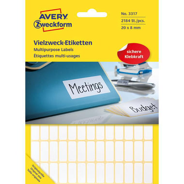 Avery Zweckform Multipurpose Labels, A6 - 20 X 8 mm, Rectangle, White, 1800 Labels