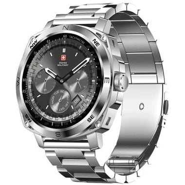 Swiss Military Dom 4 Smartwatch, 1.43", Silver Metal Case, Stainless Steel Strap