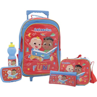 Disney CoComelon 5-in-1 Value Set Trolley Bag with Accessory, Blue/Red/Multi-Color