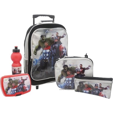 Marvel Avengers 5-in-1 Value Set Trolley Bag with Accessory, Silver/Multi-Color