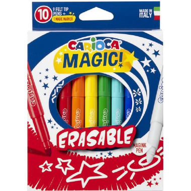 Carioca Magic! Erasable MagInk Pen Felt-tip Marker, Assorted Color, 9 Felt-tip Pens;1 Magic Marker