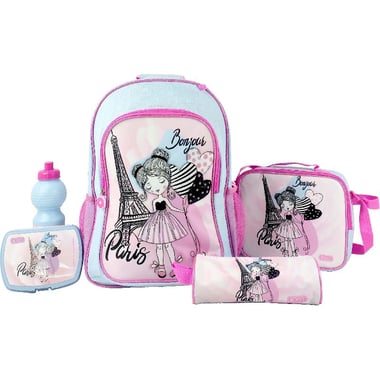Roco Bonjour Paris 5-in-1 Value Set Backpack with Accessory, Blue/Pink