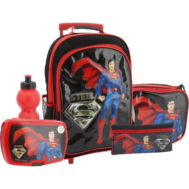 Warner Bros. Superman 5-in-1 Value Set Trolley Bag with Accessory, Black/Red