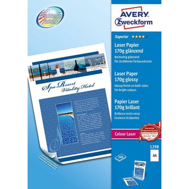 Avery Zweckform Colour Laser Computer Paper, Glossy, White, A4, 170 gsm, 200 Sheets