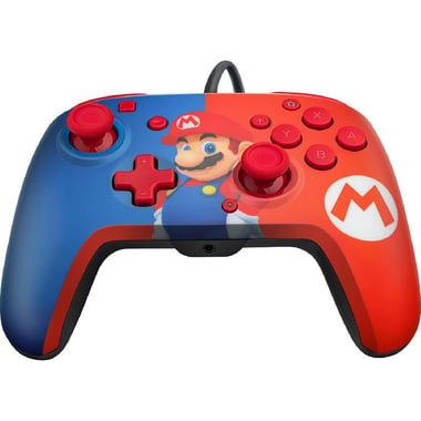 PDP Faceoff Deluxe+ Power Pose Mario Controller, Wired, for Nintendo Switch, Red/Blue
