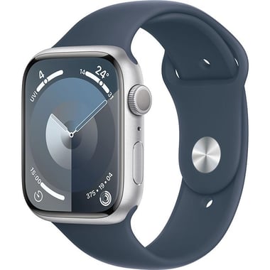Apple Watch Series 9 45 Smartwatch, GPS, Silver Aluminum Case, Storm Blue Sport Band - M/L