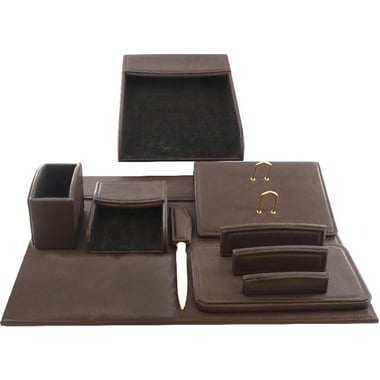 Desk Set, 7 Components, PVC Material, Brown