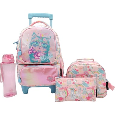 Atrium Cool Cat 4-in-1 Value Set Trolley Bag with Accessory, Pink