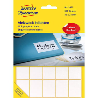 Avery Zweckform Multipurpose Labels, A6 - 23 X 32 mm, Rectangle, White, 560 Labels