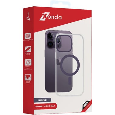 Xonda Back Cover Mobile Case with MagSafe, for iPhone 14 Pro Max, Purple/Clear