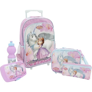 Disney Sofia 5-in-1 Value Set Trolley Bag with Accessory, Pink/Black