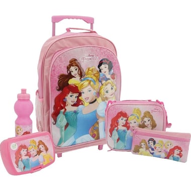 Disney Princess 5-in-1 Value Set Trolley Bag with Accessory, Pink/Multi-Color