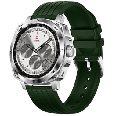 Swiss Military Dom 4 Smartwatch, 1.43", Silver Metal Case, Green Silicon Strap