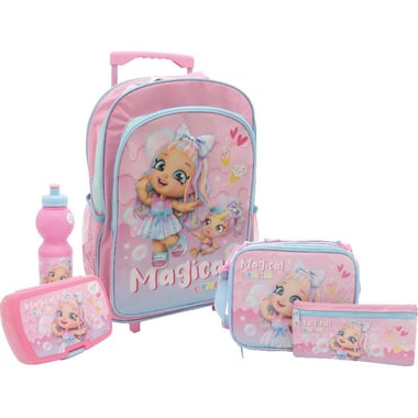Moose Kindi Kids 5-in-1 Value Set Trolley Bag with Accessory, Pink/Sky Blue/Multi-Color