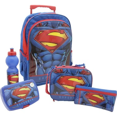Warner Bros. Superman 5-in-1 Value Set Trolley Bag with Accessory, Blue/Red/Multi-Color