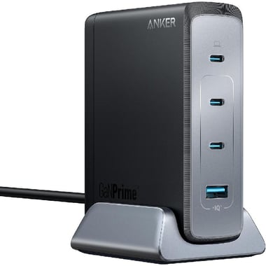انكر Prime ‎240‎W GaN Desktop Charger(4‎‎-‎Port)، توصيل الطاقة ‎-‎ يو اس بي بي دي، 4‎ منافذ USB ‎3‎X USB‎-‎C‎/‎1‎X USB، اسود
