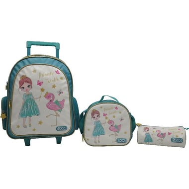 Roco Princess Twinkle Flamingo 3-Colour 3-in-1 Trolley Bag with Accessory, for 15.6" (Device), Green