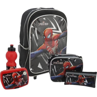 Marvel Spiderman 5-in-1 Value Set Trolley Bag with Accessory, Black/Multi-Color