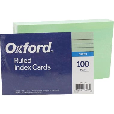 Oxford Index Cards, 4" X 6", Green