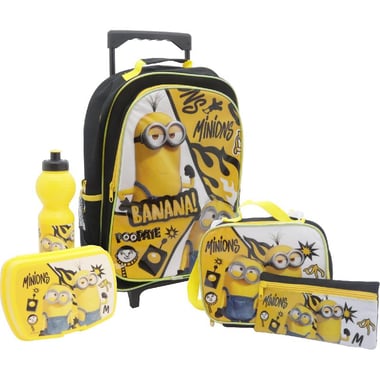 Universal Studios Minions 5-in-1 Value Set Trolley Bag with Accessory, Black/Yellow/Multi-Color