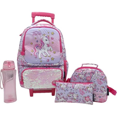 Atrium Unicorn Classic 4-in-1 Value Set Trolley Bag with Accessory, Pink