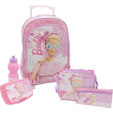 Mattel Barbie 5-in-1 Value Set Trolley Bag with Accessory, Pink/Sky Blue/Multi-Color