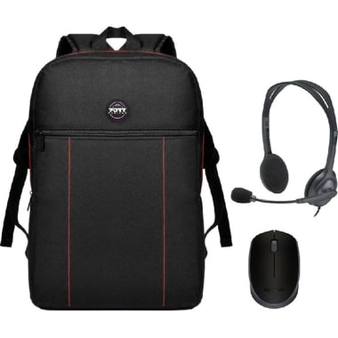 Logitech H111 Stereo Headset;M171 Wireless Mouse;Port Design Backpack, Accessory Bundle, Universal, Black