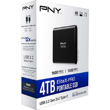 PNY TECHNOLOGIES EliteX-Pro Portable SSD - Solid State Drive, 4 TB, Black