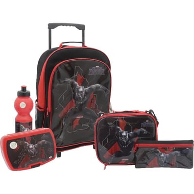 Marvel Black Panther 5-in-1 Value Set Trolley Bag with Accessory, Red/Black/Multi-Color